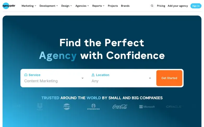 Screenshot of the Agency Spotter homepage