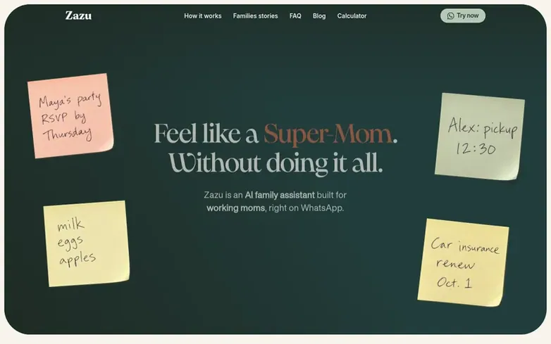 Screenshot of the Zazu homepage