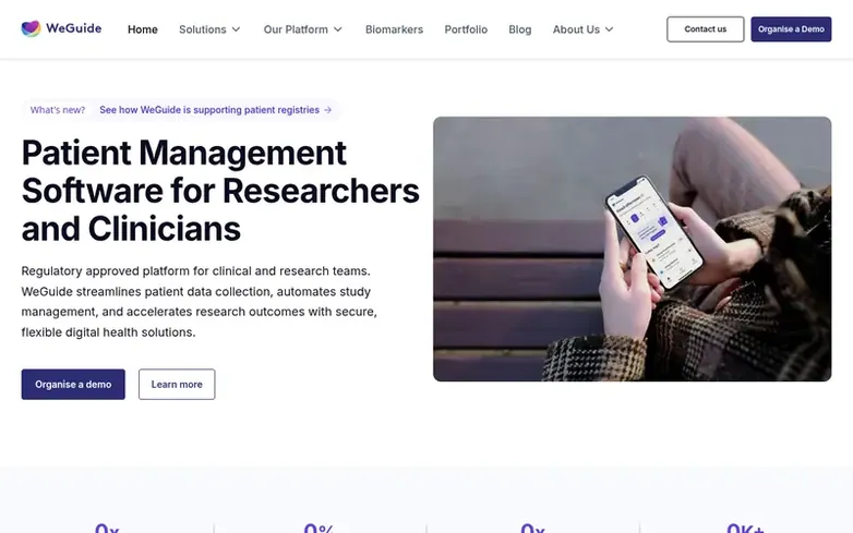 Screenshot of the WeGuide homepage