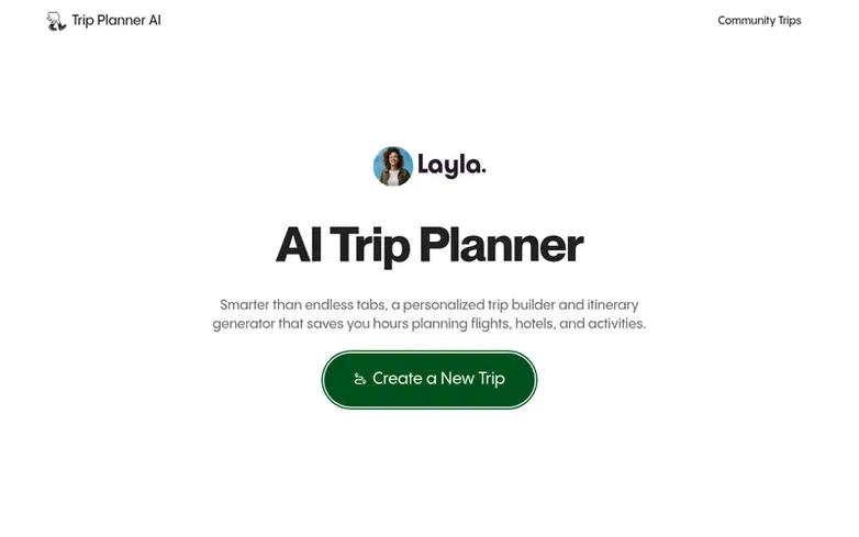 Screenshot of the Trip Planner AI homepage