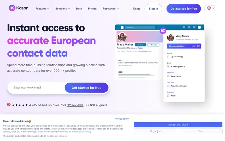 Screenshot of the Kaspr homepage