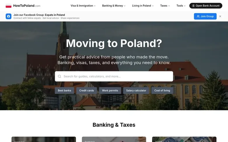 Screenshot of the How to Poland homepage