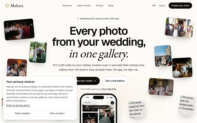 Screenshot of the Melora homepage