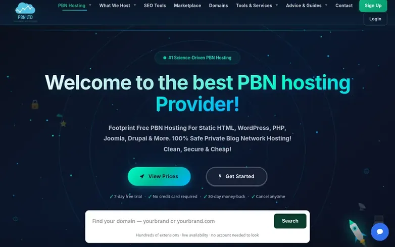 Screenshot of the PBN LTD homepage