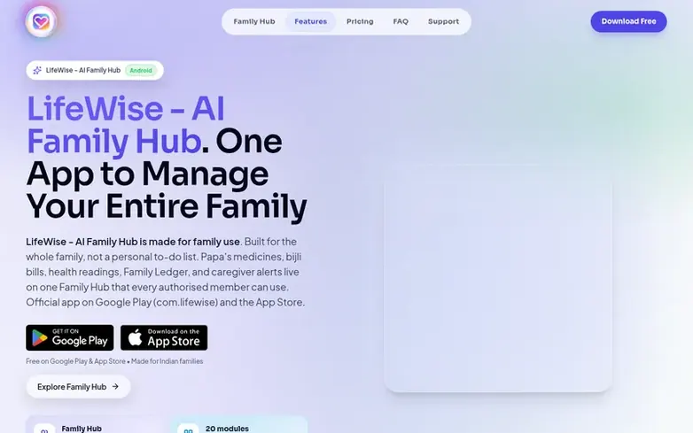 Screenshot of the LifeWise homepage