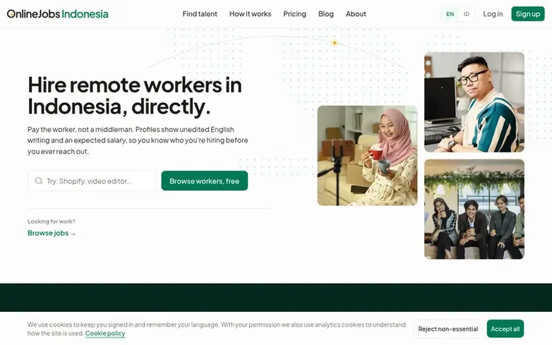 Screenshot of the OnlineJobs Indonesia homepage