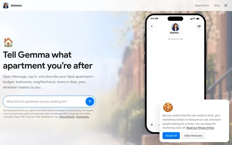 Screenshot of the Gemma homepage