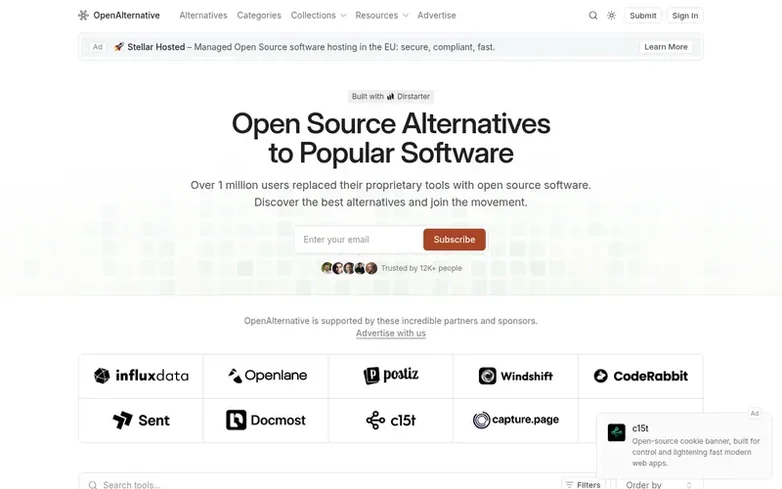 Screenshot of the OpenAlternative homepage