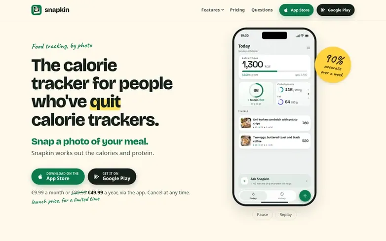 Screenshot of the Snapkin homepage