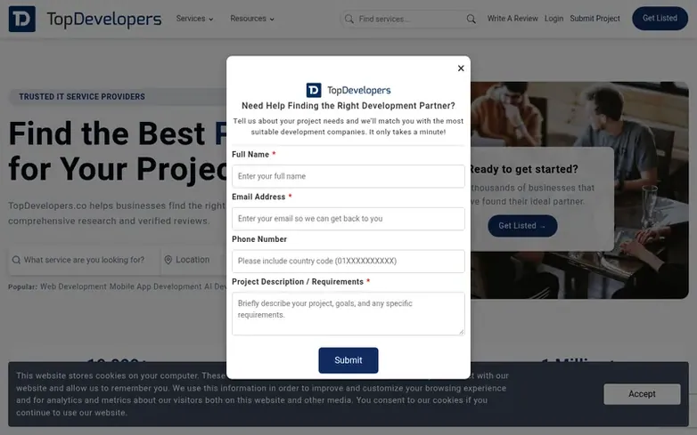 Screenshot of the TopDevelopers.co homepage