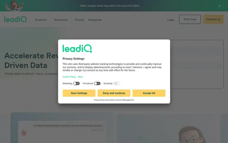 Screenshot of the LeadIQ homepage