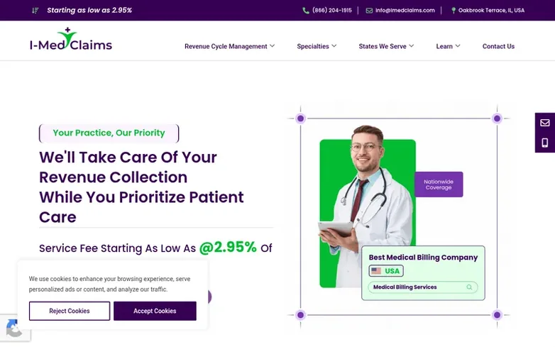 Screenshot of the I-Med Claims homepage