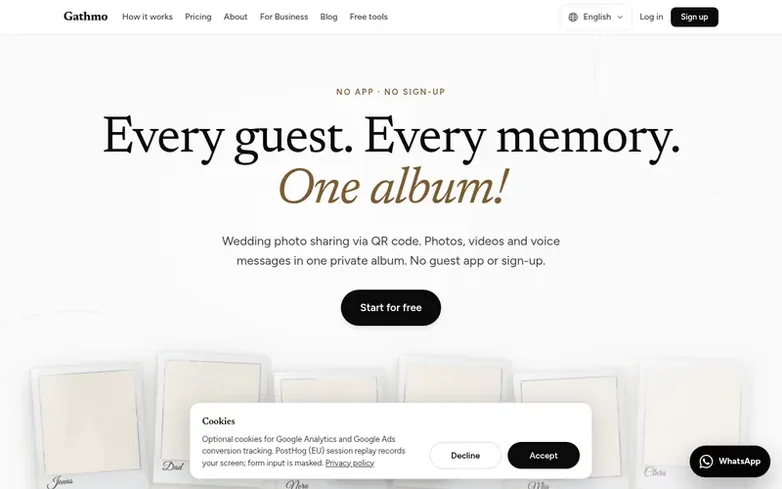 Screenshot of the Gathmo homepage
