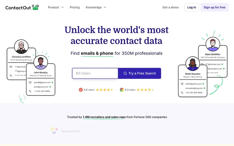 Screenshot of the ContactOut homepage