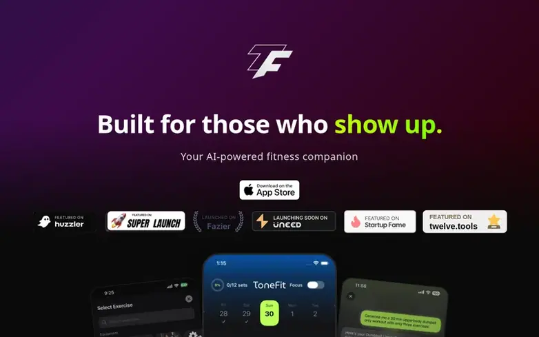 Screenshot of the ToneFit homepage