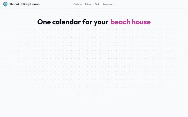 Screenshot of the Shared Holiday Homes homepage