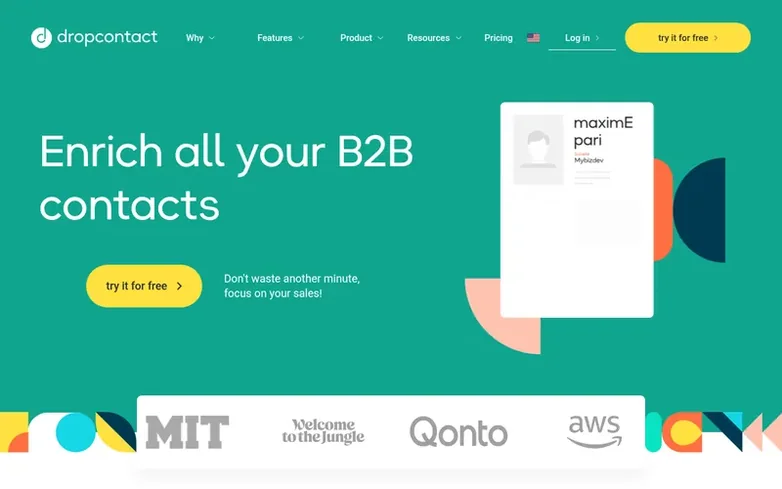 Screenshot of the Dropcontact homepage
