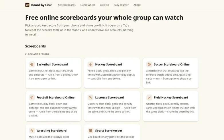 Screenshot of the Board by Link homepage