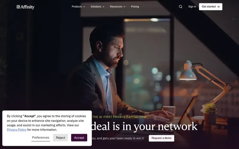 Screenshot of the Affinity homepage