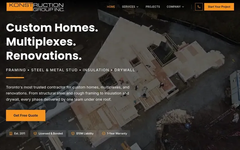 Screenshot of the Konstruction Group Inc homepage